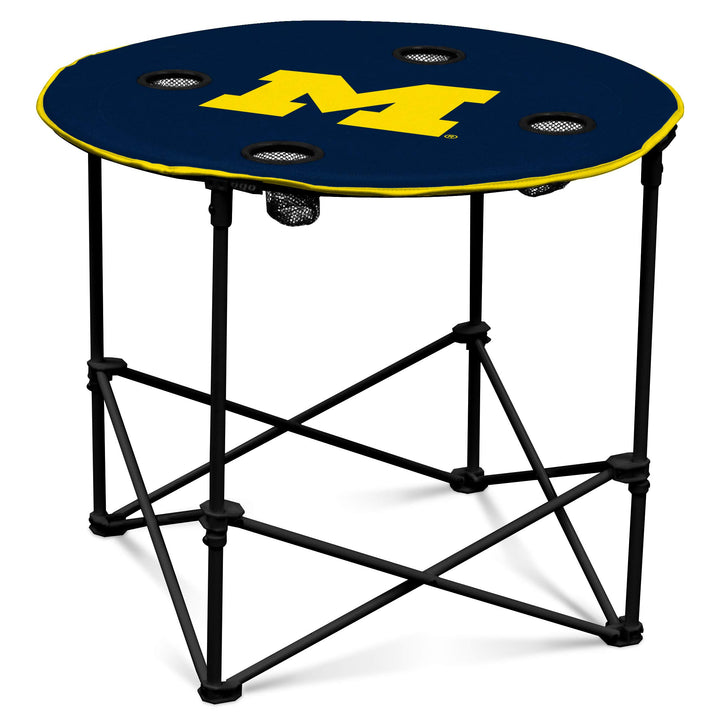 Michigan Wolverines Collapsible Round Table with 4 Cup Holders and Carry Bag