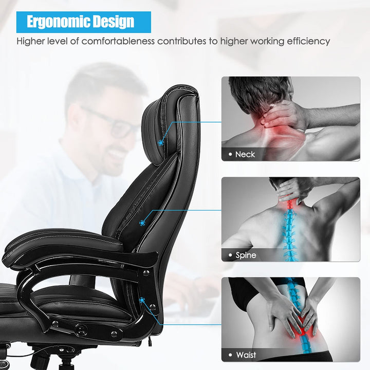 Ergonomic Office Chair Rolling Executive Massage with Pu Leather Black Modern