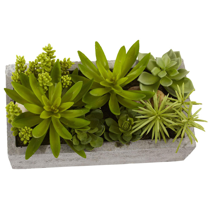 Nearly Natural Home Indoor Decorative Tabletop Succulent Garden with Concrete