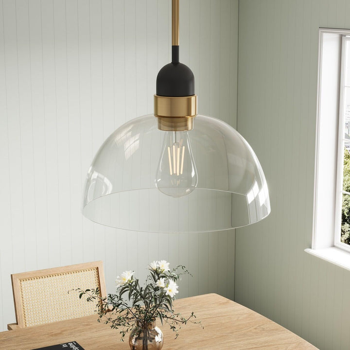 Industrial Matte Black Glass Shade Light with Brass Finish Iron Dimmable