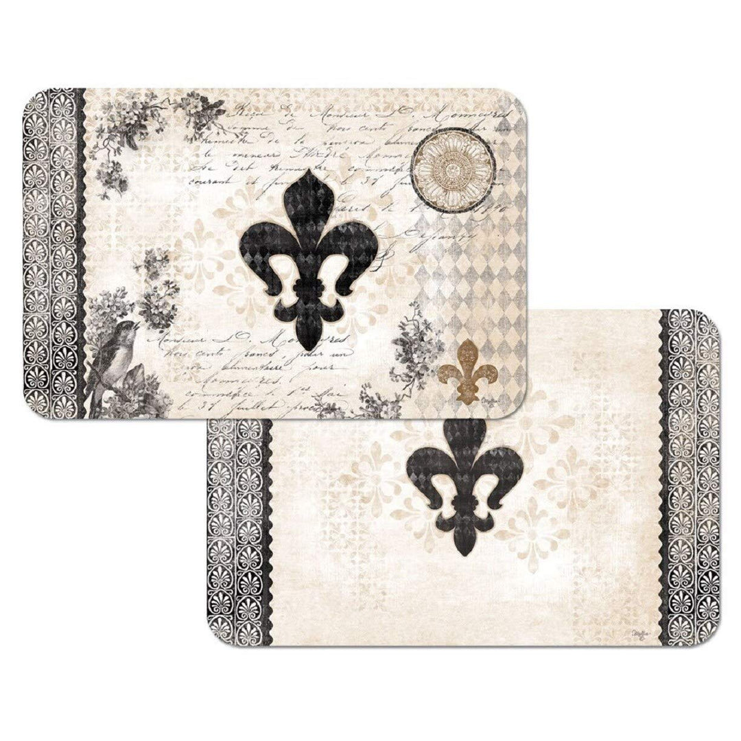 Reversible Plastic Wipe Clean Placemats - Cherish Fleur de Lis (Set of 4)