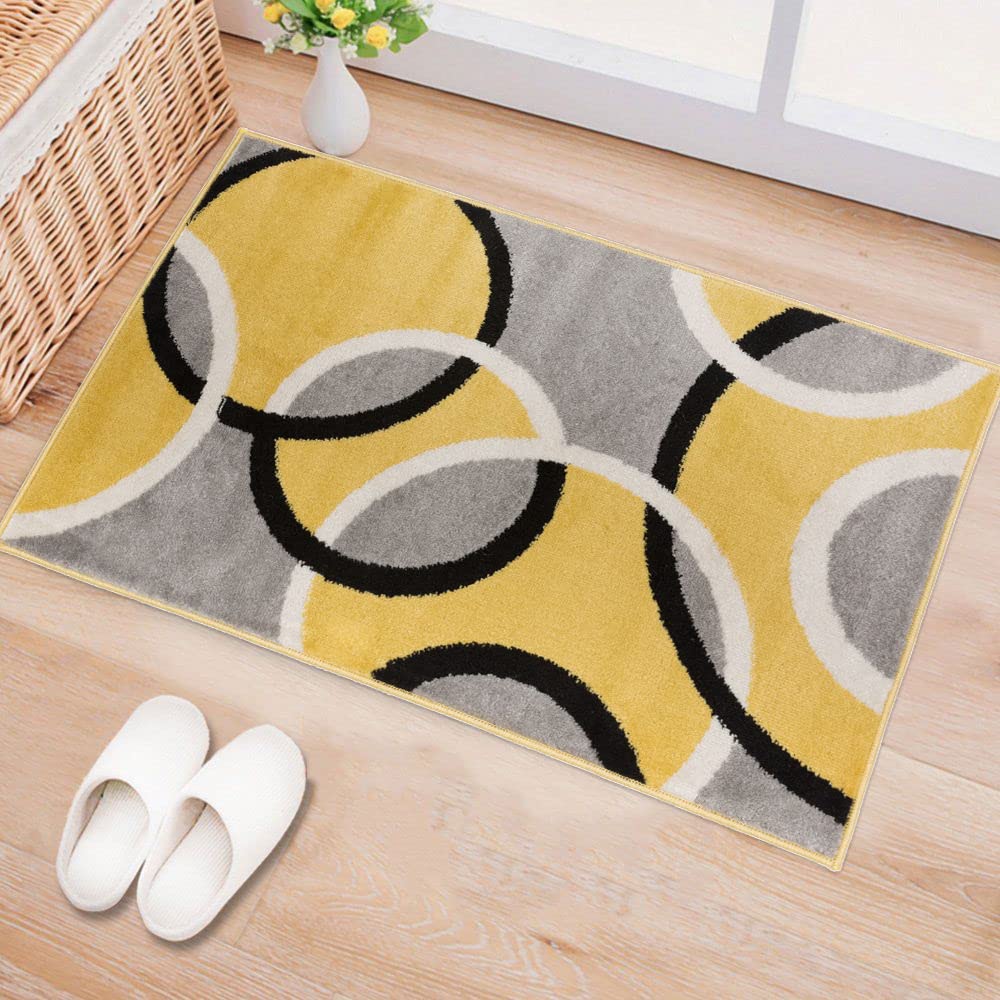 Rugshop Contemporary Abstract Circles Easy Maintenance for Home Office Living 2' x 3' - Yellow