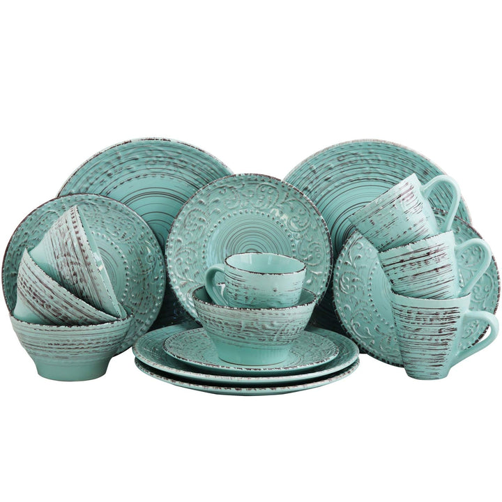 Ocean Waves 16-Piece Dinnerware Set in Turquoise Blue Textured Casual Round