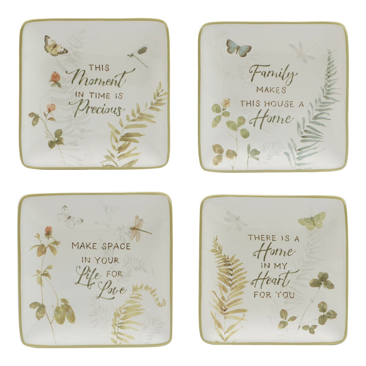 Green Fields 6" Canape/luncheoppetiser Plates Set Of 4 Assorted Designs 11' X