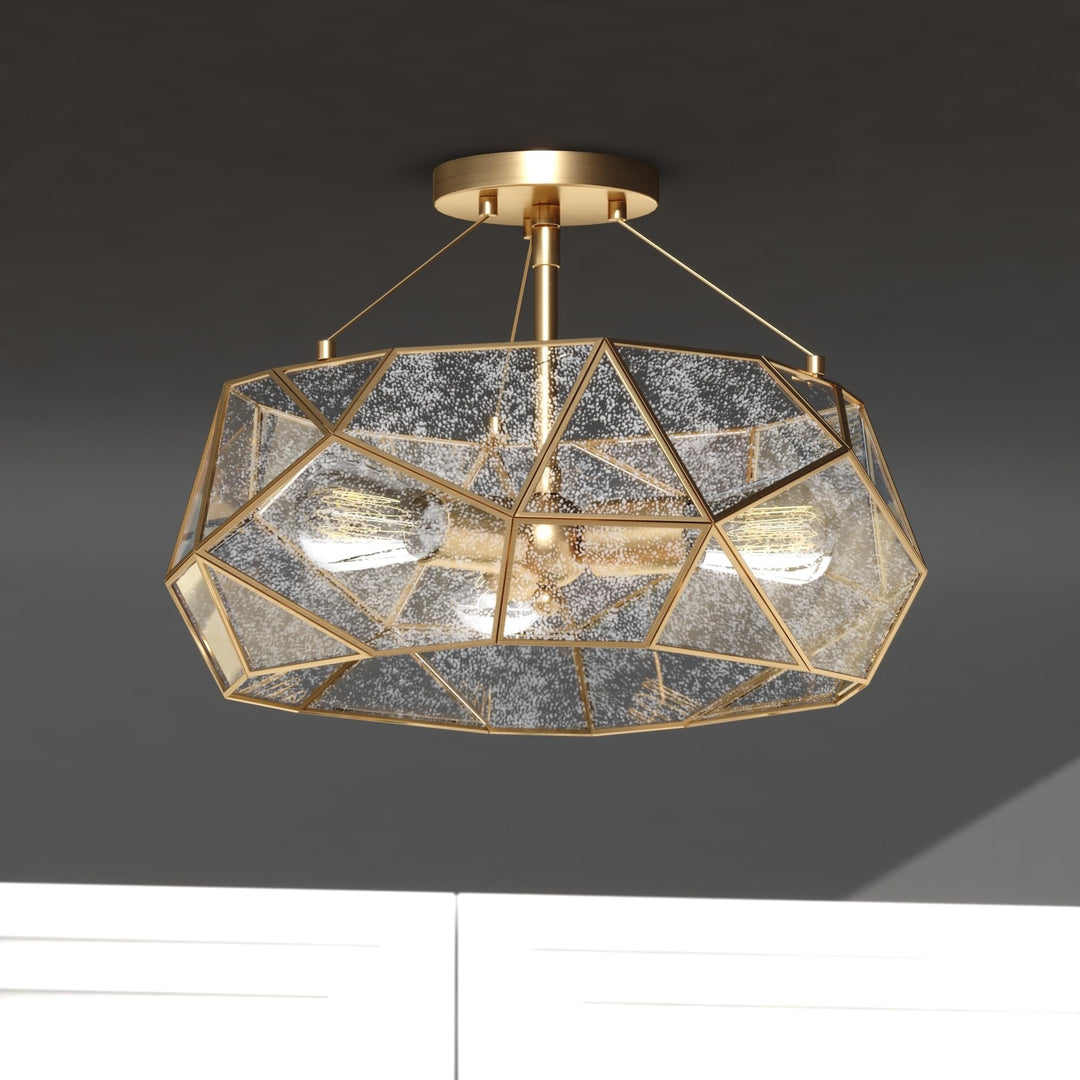 Euclid 16-in W Gold Aged Brass Contemporary Geometric Semi Flush Mount Ceiling