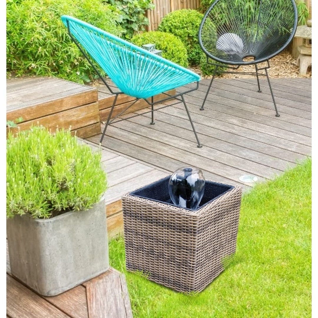 Wicker-look Water Feature Mini Pond and Fountain Grey Modern Contemporary