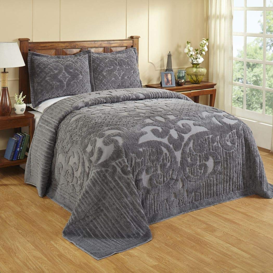 CU 1 Piece Grey ed Chenille Bedspread King Gray Medallion Pattern Gray - King