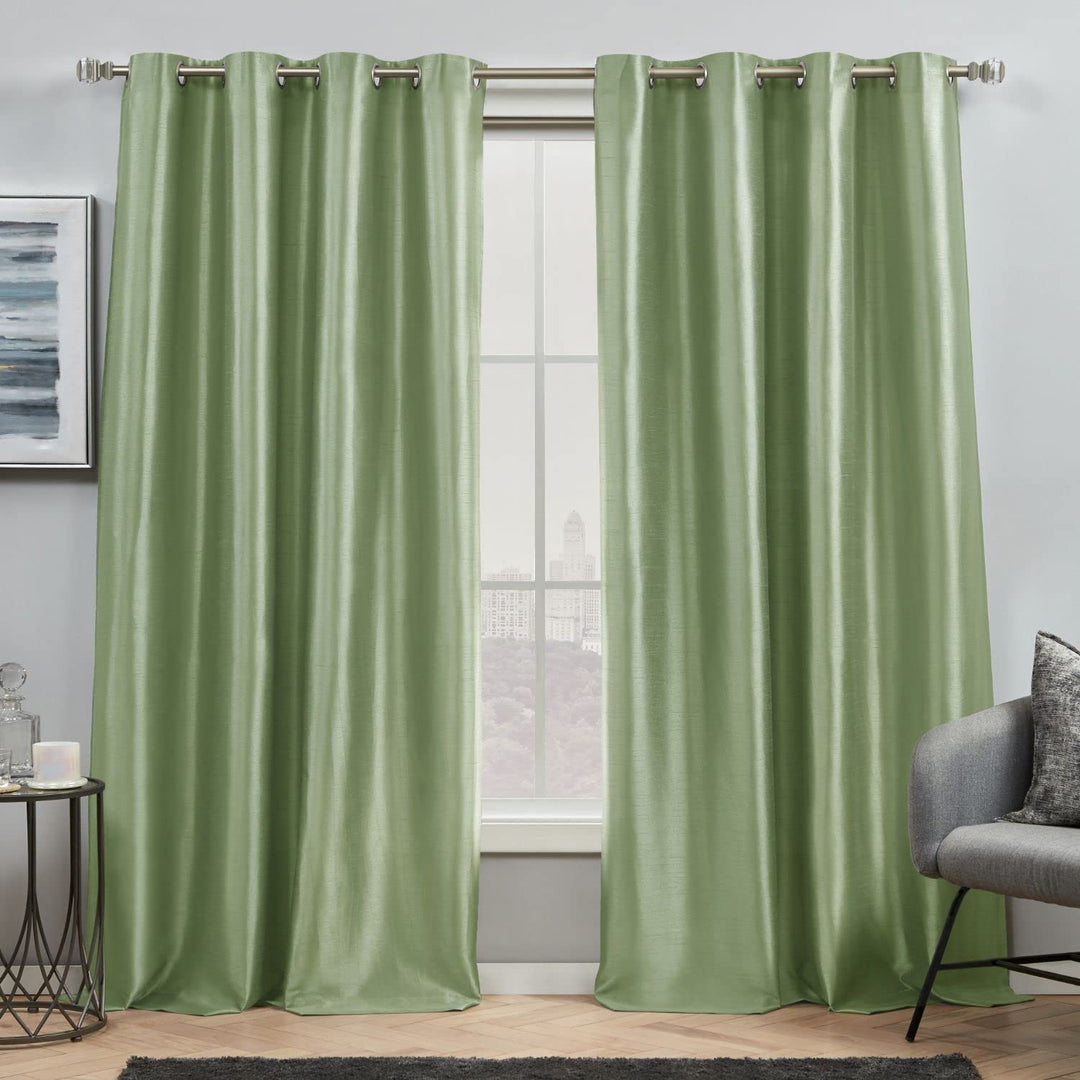 Exclusive Home Chatra Faux Silk Grommet Top Curtain Panel Pair 54"x84" Sage 54X84 - Sage