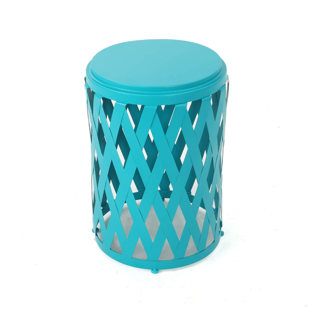 Christopher Knight Home Pecola Indoor 14" Diameter Lattice Iron Side Table Matte Teal