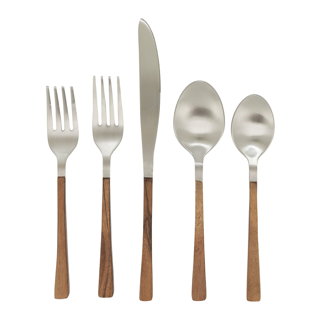 Stainless Steel Flatware With Wood Handle Design (Set Of 5) Tan