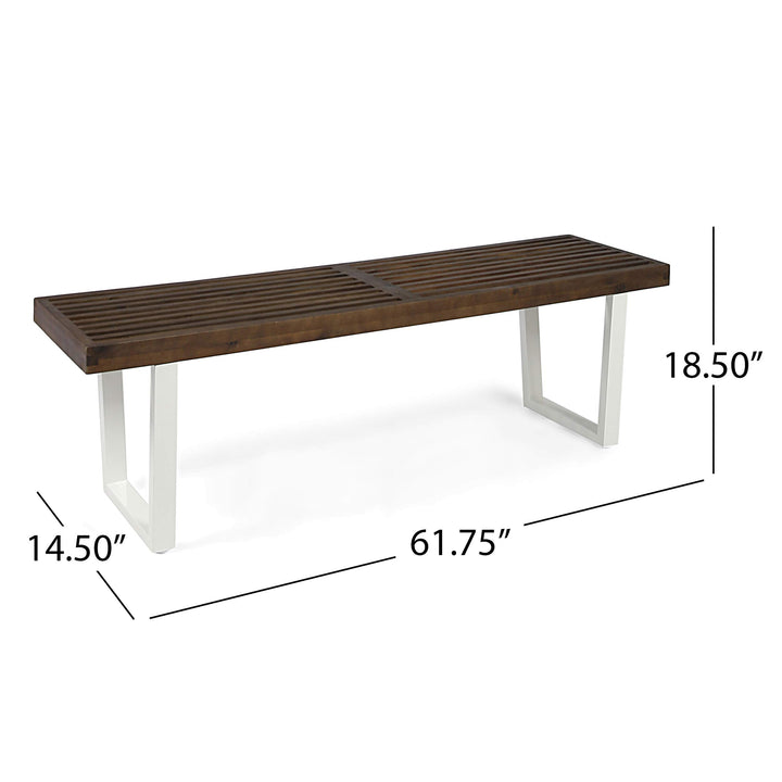 Christopher Knight Home Joa Patio Dining Bench Acacia Wood with Iron Legs Modern