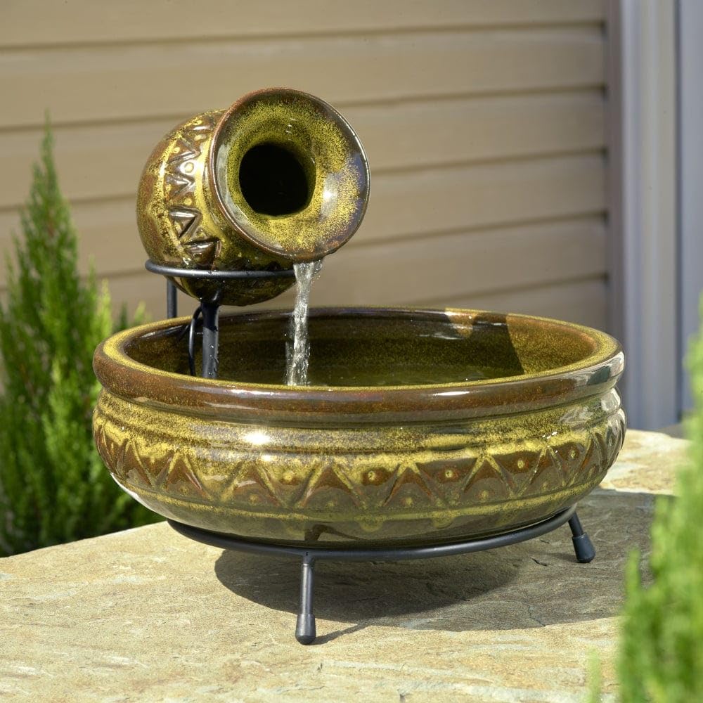 Solar Jug Fountain Green Ceramic