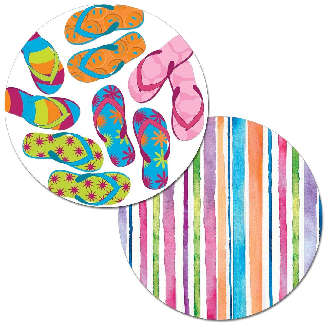 Round Reversible Wipe-Clean cemats Set of 4 Summer Flip Flops Multi Color