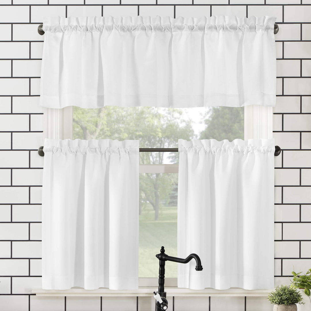 No. 918 Martine Microfiber Semi-Sheer Rod Pocket Kitchen Curtain Valance and 54" x 24" - White