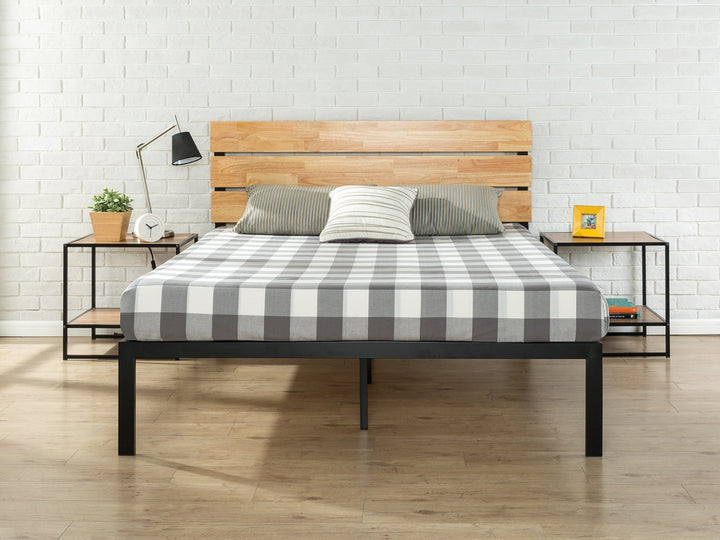 ZIUS Paul Metal and Bamboo Platform Bed Frame Wood Slat Support o Box Spring King