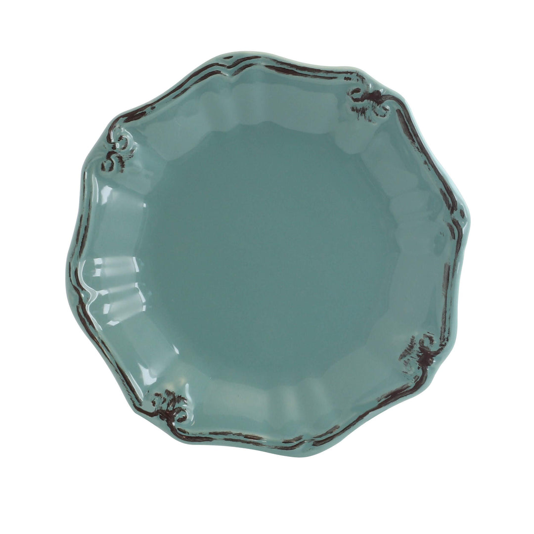 Beveled Edge 20 Piece Dinnerware Set In Turquoise Blue Textured Casual Round