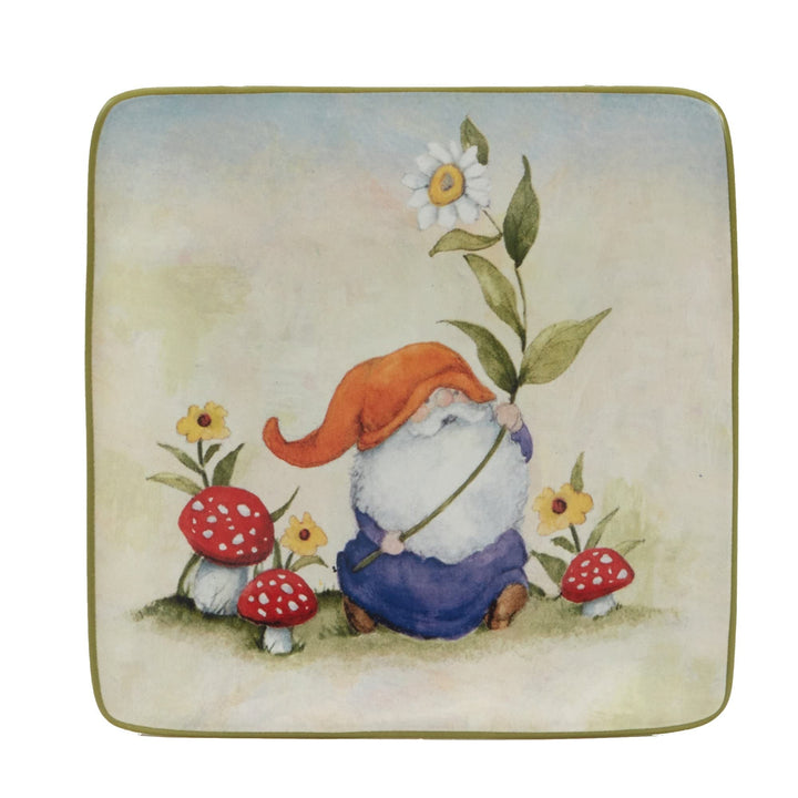 Garden Gnomes 6" Canape/luncheoppetiser Plates Set Of 4 Assorted Designs