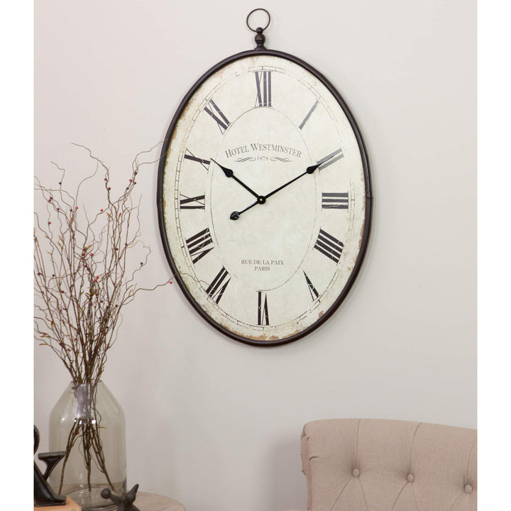 Aspire INES Large Oval Wall Clock Brown - Diamond Home USA