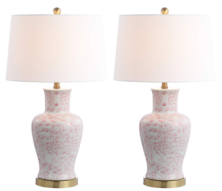 SAFAVIEH Lighting Collection Calli Pink/ White Chinoiserie 28-inch Bedroom