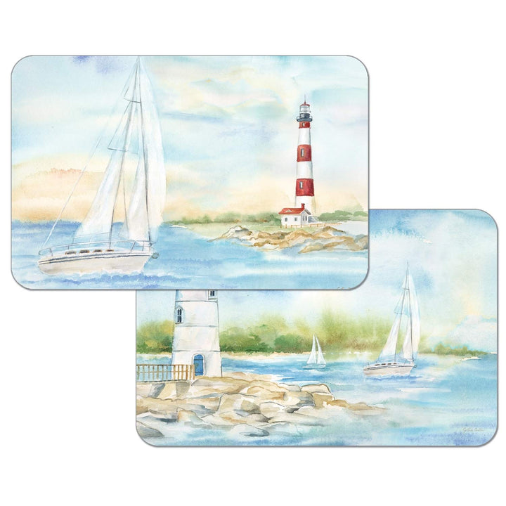 Reversible Wipe-Clean Placemats Set of 4 Lighthouse Scene Multi Color