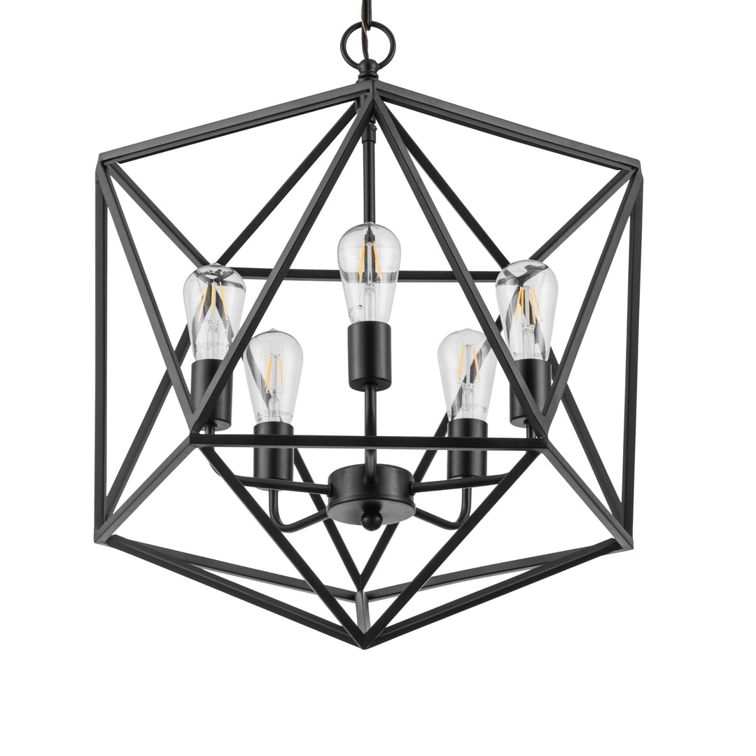 Prominence Home Heleo 5 Light Matte Black Geometric Cage Chandelier Candle Style