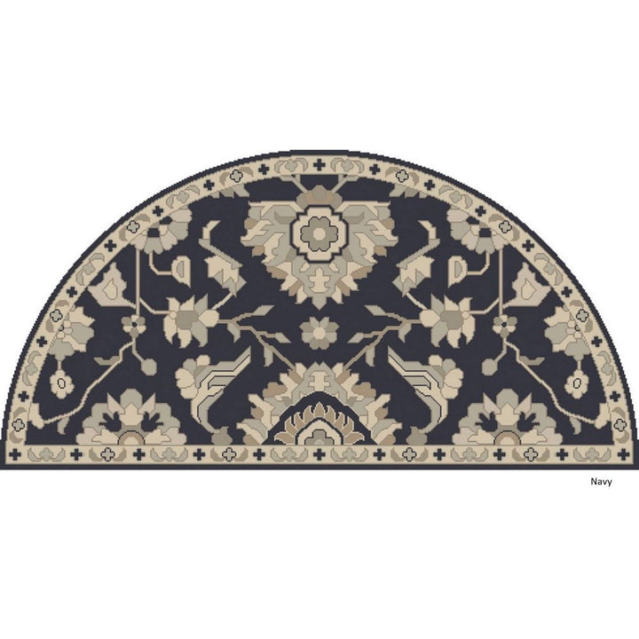 Paisley Border Hearth Rug Semi Circle Navy Blue Fireplace Rug Floral Pattern 2' x 4' Hearth - Navy