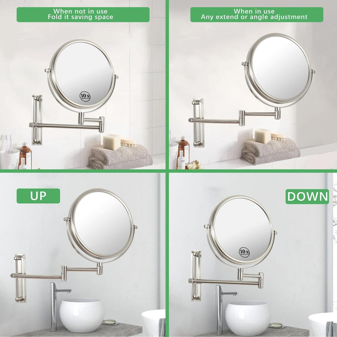 8 Inch Chrome Wall Mounted Round Frame Double-Sided Makeup Mirror with 1x/10x Hd - Diamond Home USA