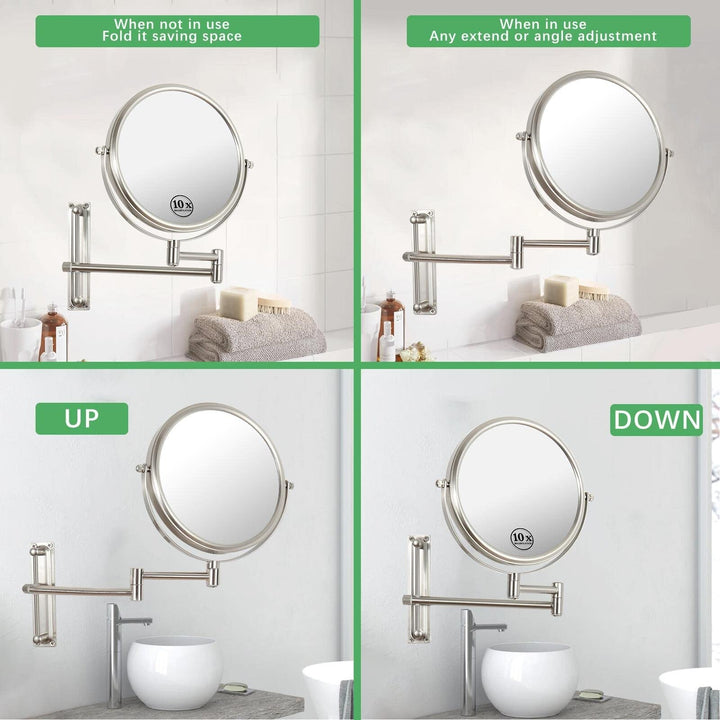 8 Inch Chrome Wall Mounted Round Frame Double-Sided Makeup Mirror with 1x/10x Hd - Diamond Home USA