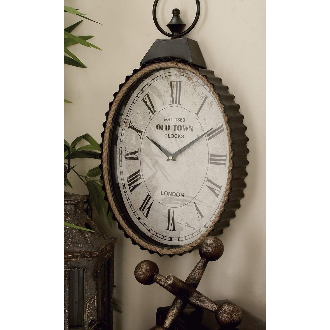 Metal Rope Wall Clock Black Farmhouse Oval Iron Natural Finish Roman Numeral Black - 12 x 3 x 21