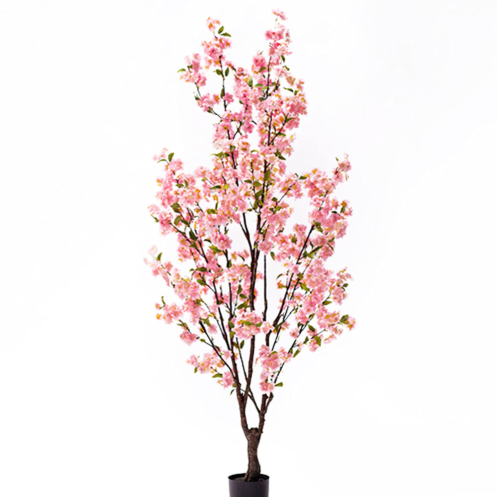 5.5ft Cherry Blossom Flower Tree in Pot 66" H X 34" W 32" Dp Pink - Diamond Home USA