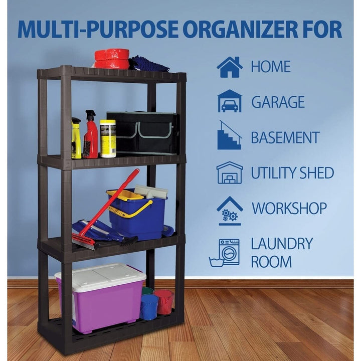 Heavy Duty 4-Tier Storage Shelf Black Plastic