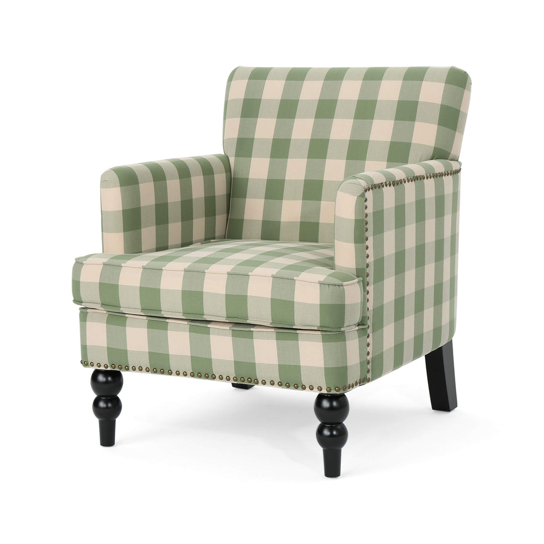 GDFStudio Tufted Fabric Club Chair Green Checkerboard