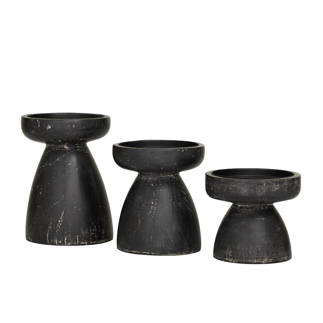 Black Wood Traditional Candle Holder (Set of 3) 5 X 6