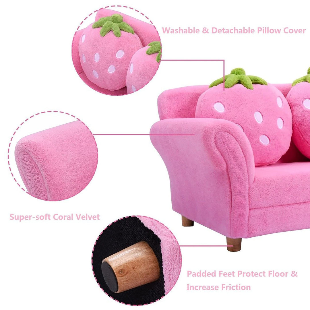 Kids Sofa Children Couch Armrest Chair with Strawberry Pillows Pink Modern