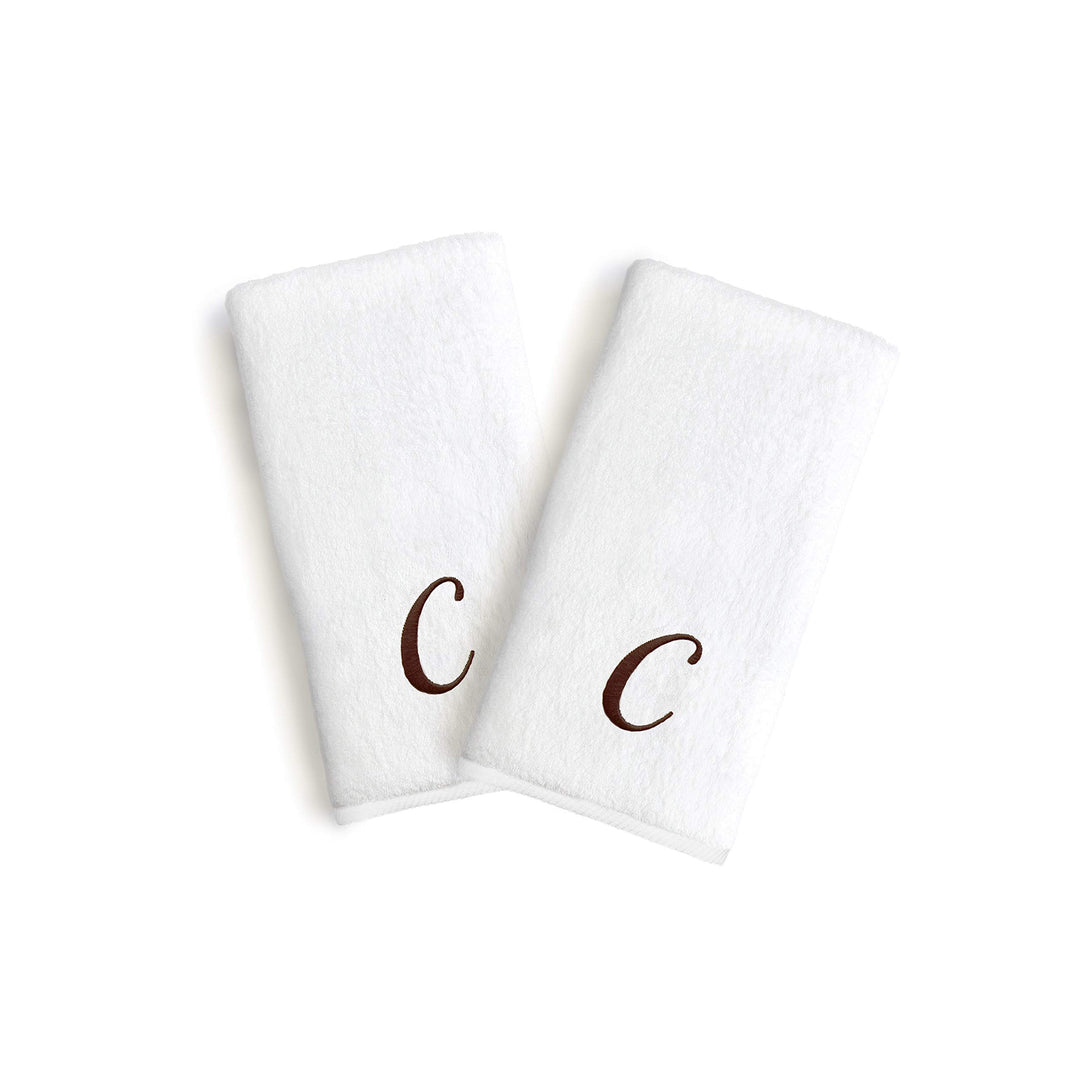 Authentic Hotel and Spa 2-Piece White Turkish Cotton Hand Towels with Brown