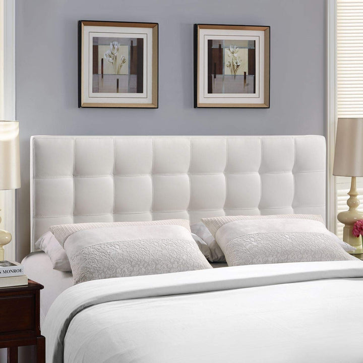 Lily Queen Vinyl Headboard White Modern Contemporary Faux Leather Tufted