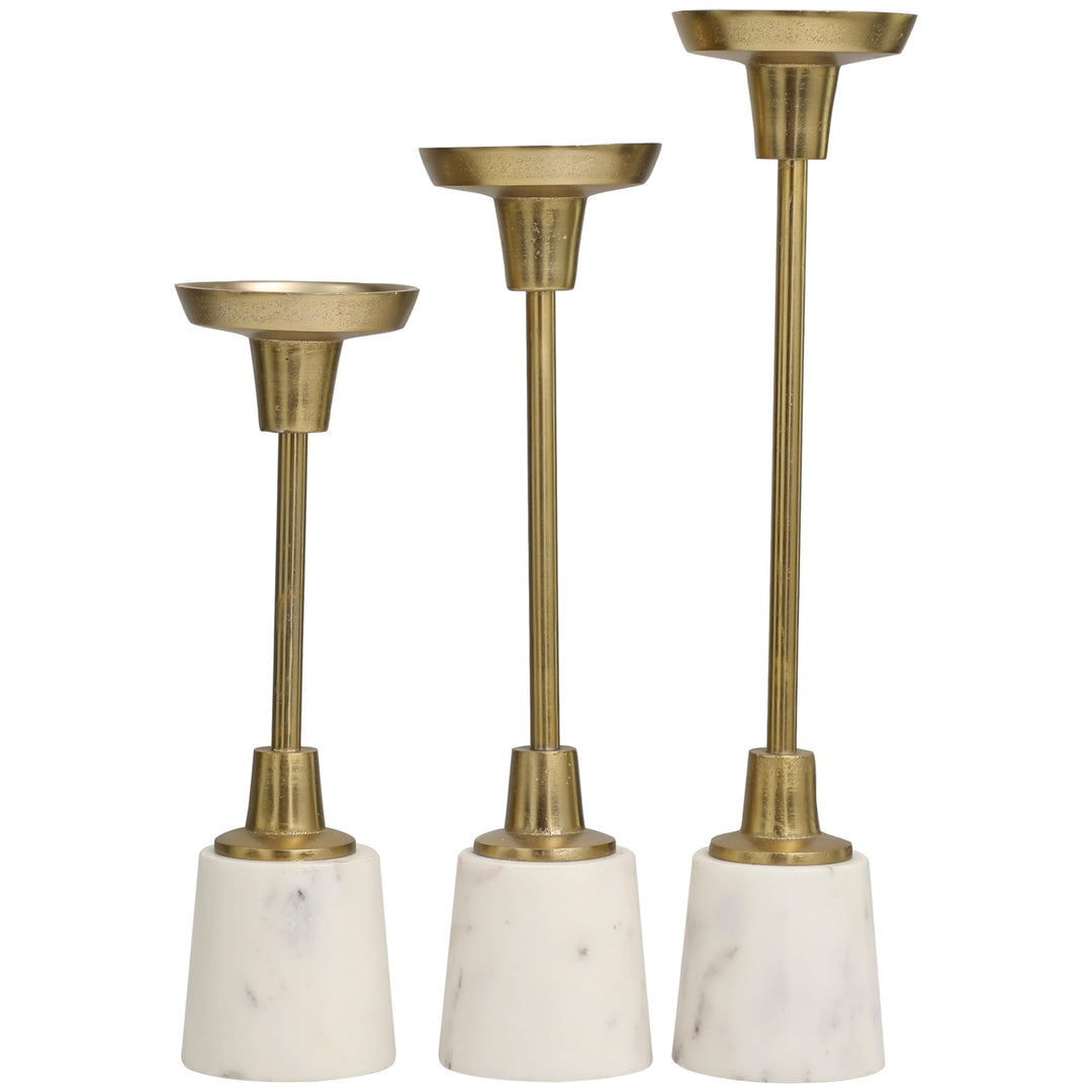 Gold Slim Candle Holder with White Marble Base (Set of 3)