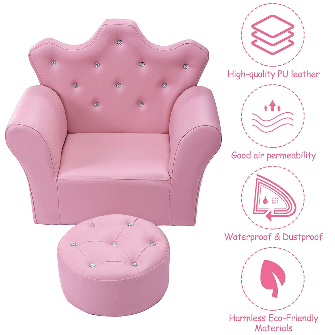 Kids Sofa PVC Leather Princess with Embedded Crystal Pink Modern Contemporary