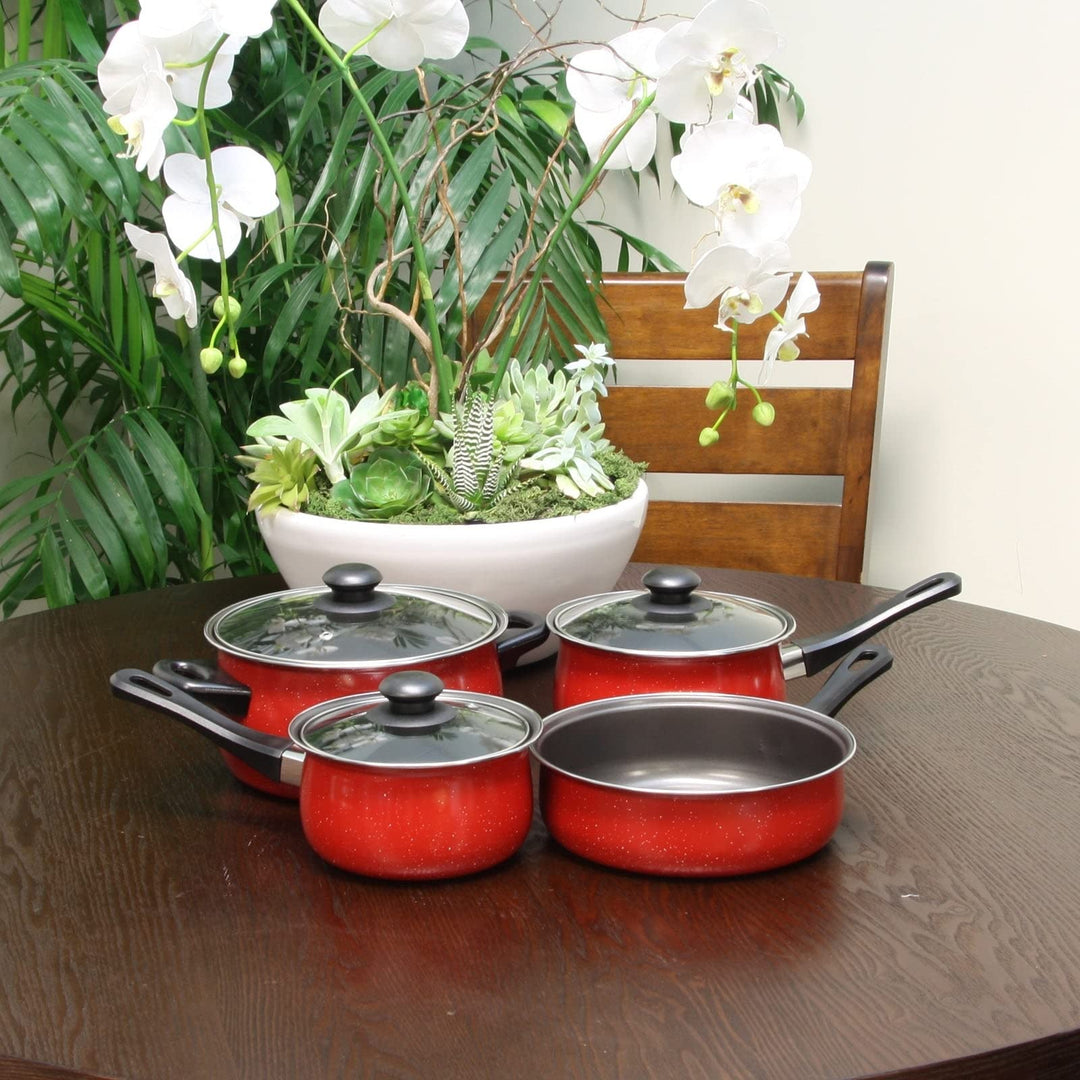 7 Piece Cookware Set in Red with Carbon Steel Piece - Diamond Home USA