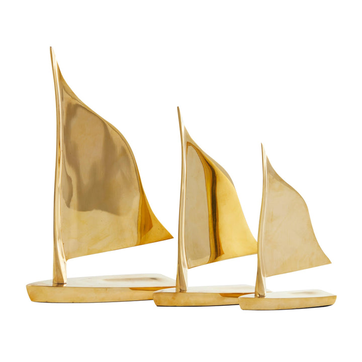 Gold Metal Sail Boat Sculpture (Set of 3) Brass