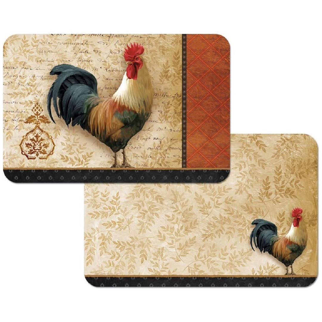 Reversible Rooster Placemats (Set of 4) Multi Color Nature Rectangle Vinyl