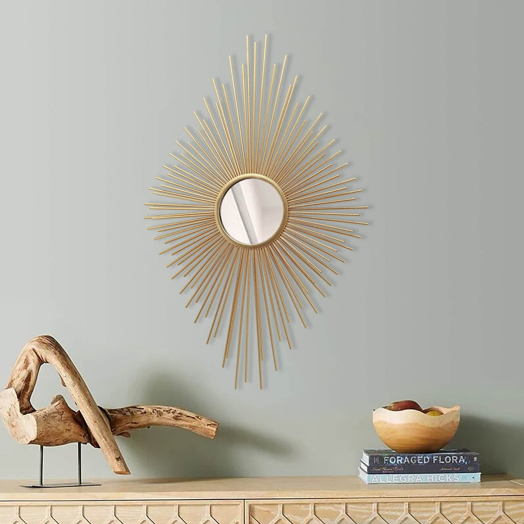 Metal Sunburst Wall Mirror Diamond Shaped Champagne Gold Farmhouse