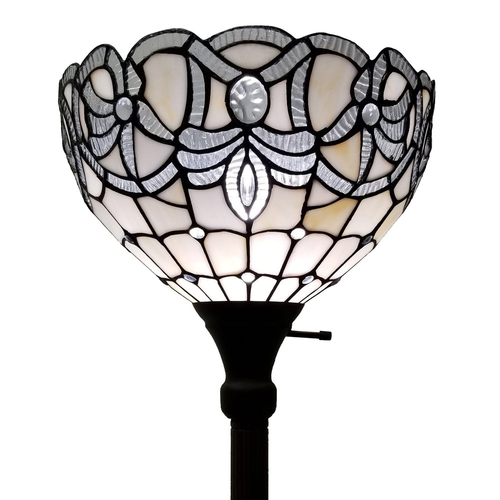 Amora Tiffany Floor Lamp Torchiere - Vintage Standing Light Floor Lamp - 72” White - Diamond Home USA