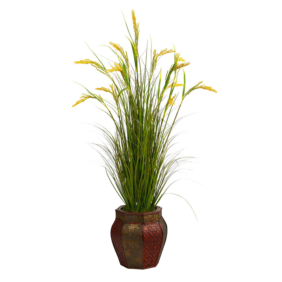 53" Wheat Grain Artificial Plant in Decorative Planter 12.5" Brown