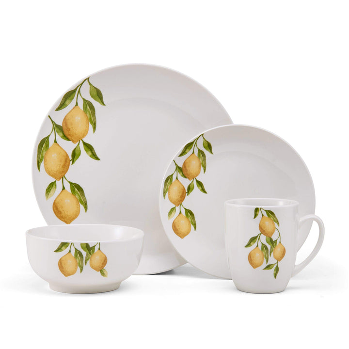 Country Lemon 16pc Dinnerware Set Yellow Fruit Casual Round Porcelain 16 Piece