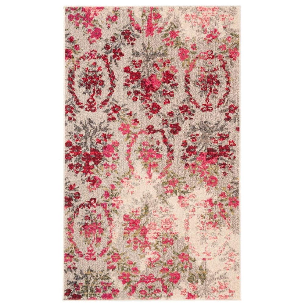 3' x 5' Vintage Flower Bouquet Ivory Pink Colorful Distressed Area Rug Polyester - Diamond Home USA