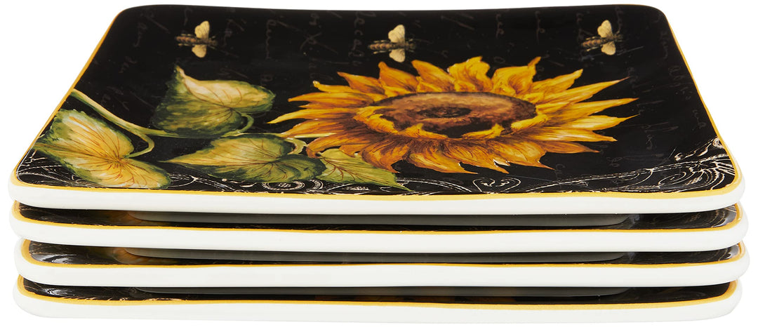 Certified International French Sunflowers Salad/Dessert Plate 8.25-Inch black