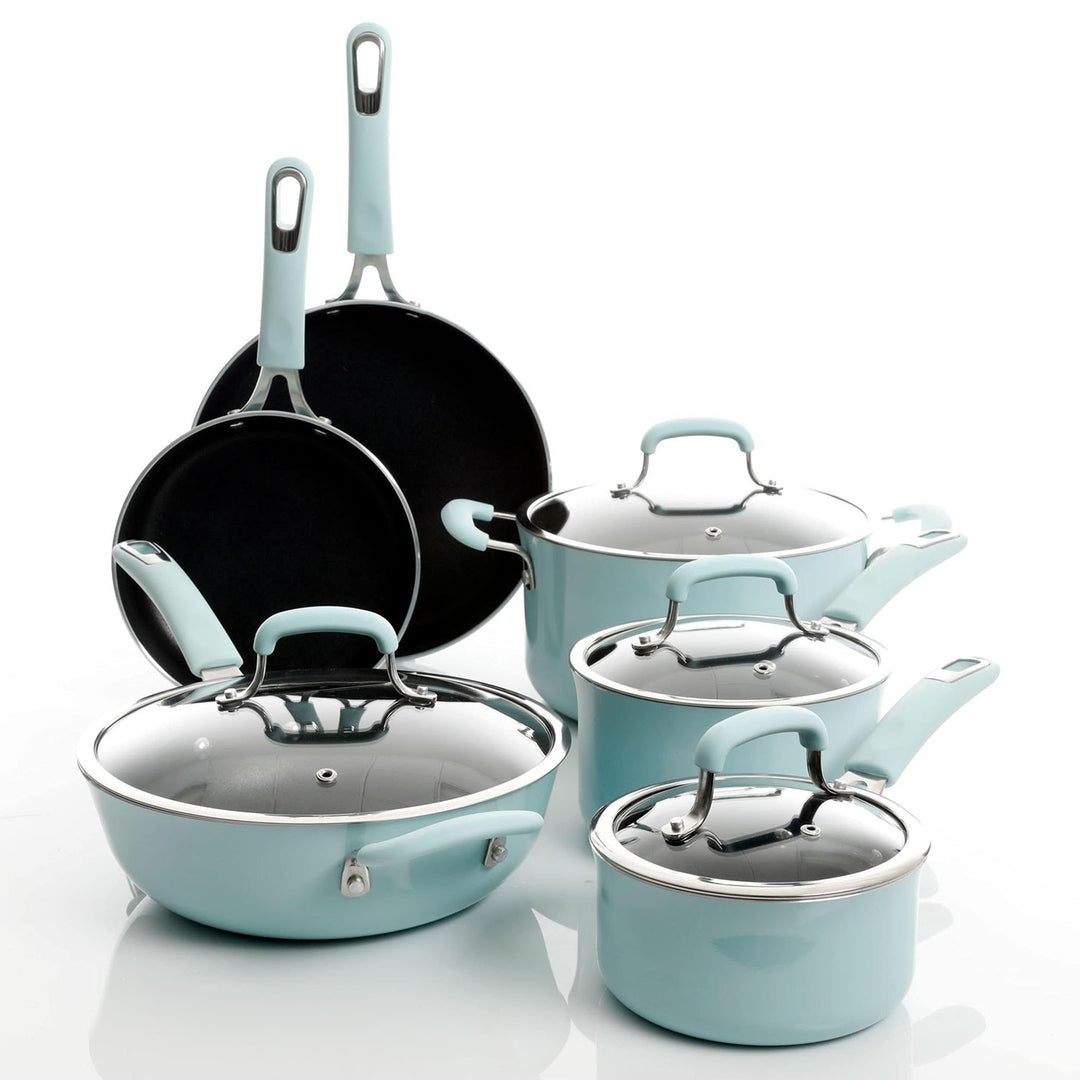 10pc Nonstick Al Cookware Set in Glacier Blue 10 Piece - Diamond Home USA