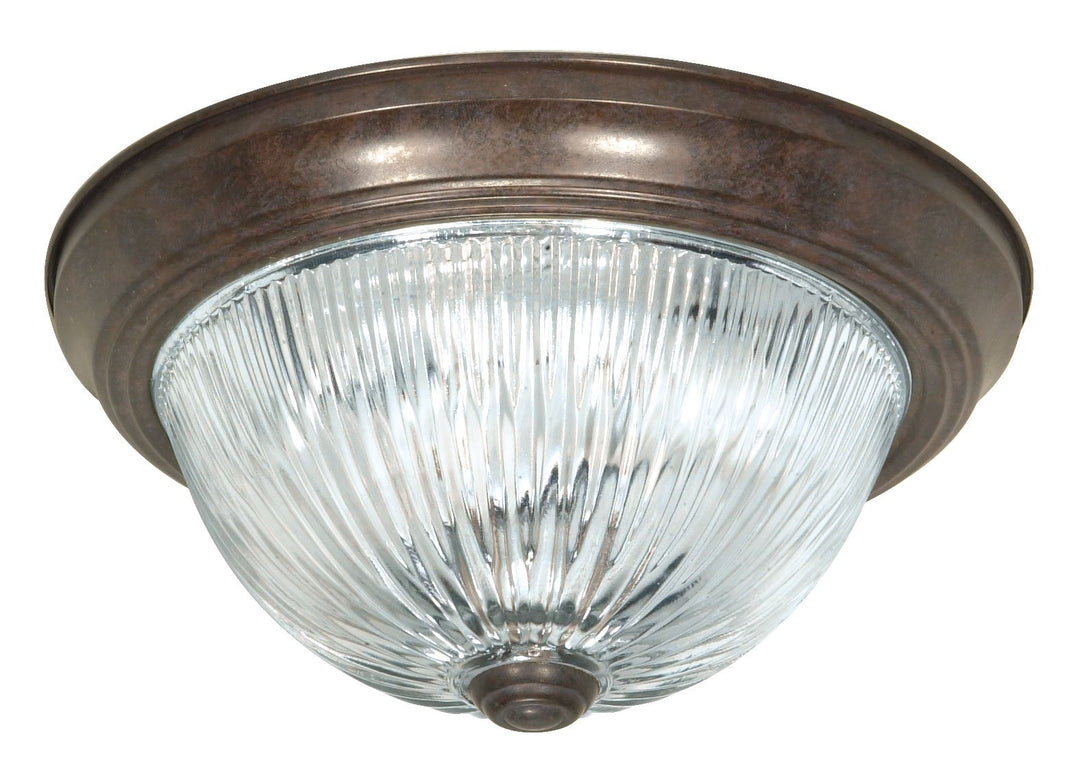 NUVO SF76/608 Three Light Flush Mount Old Bronze/Clear Ribbed Glass