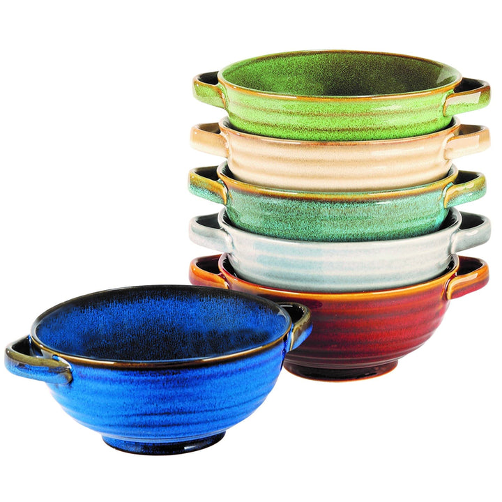 Reactive Glaze 20 Oz. Soup Crocks Set of 6 Multi Color Holiday Farmhouse